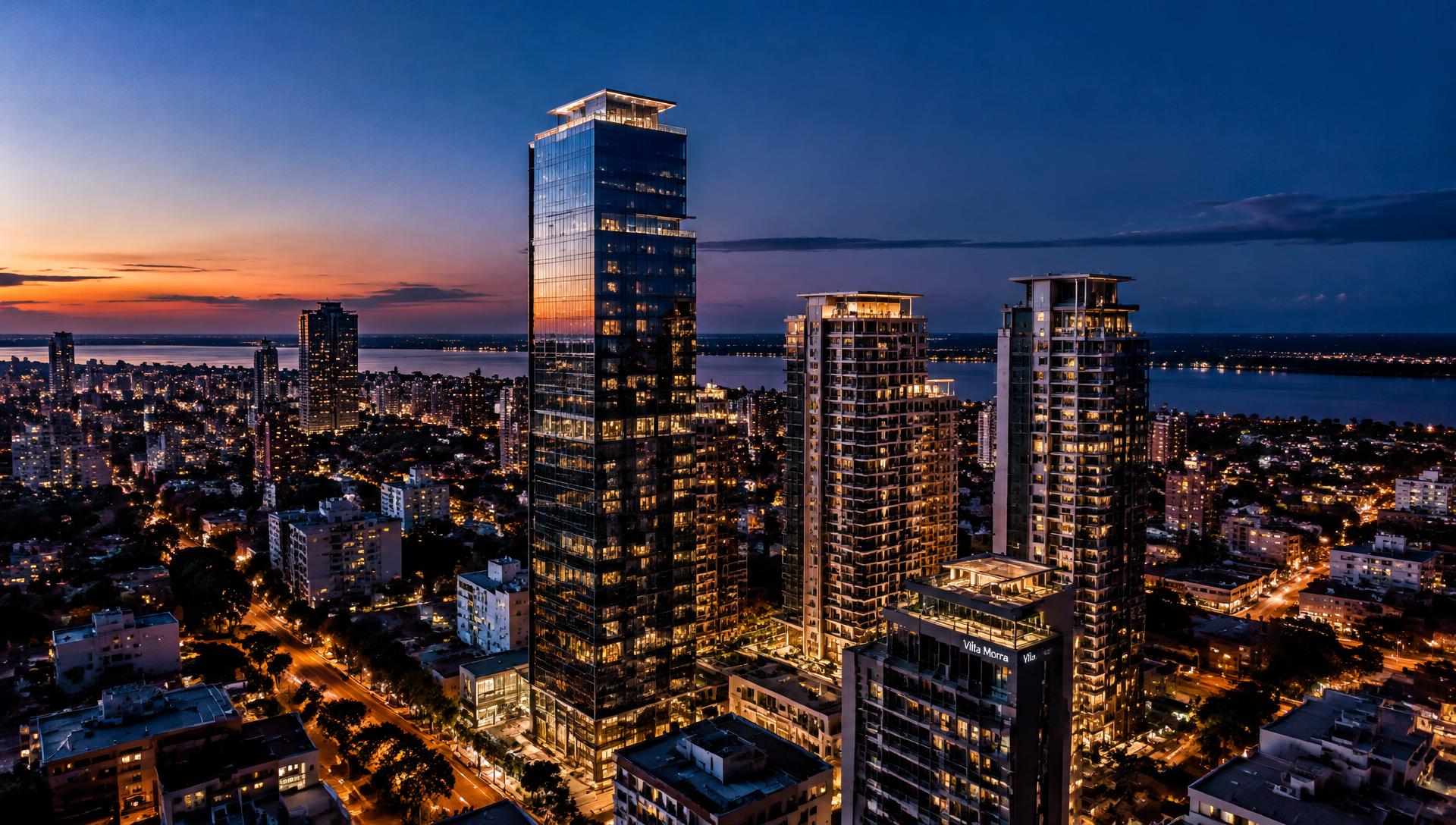 Skyline de Assunção ao entardecer